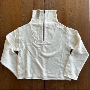NWT J.Crew Heritage Terry Quarter Zip Sweatshirt Ivory Cream Off White Size S